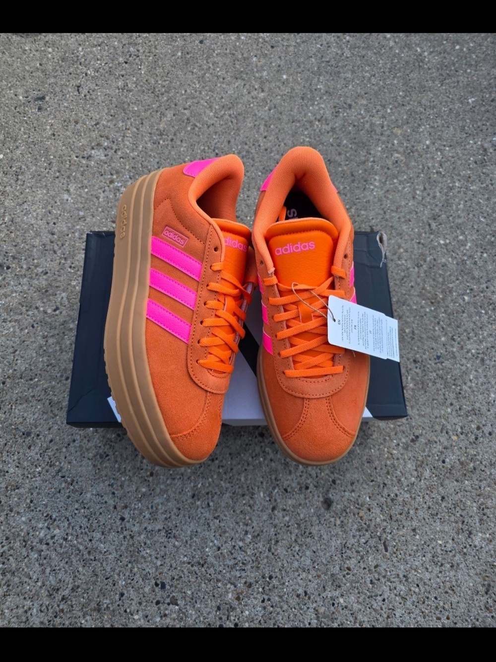 adidas Women’s Orange Suede Platform Sneakers with Pink Stripes Size 8